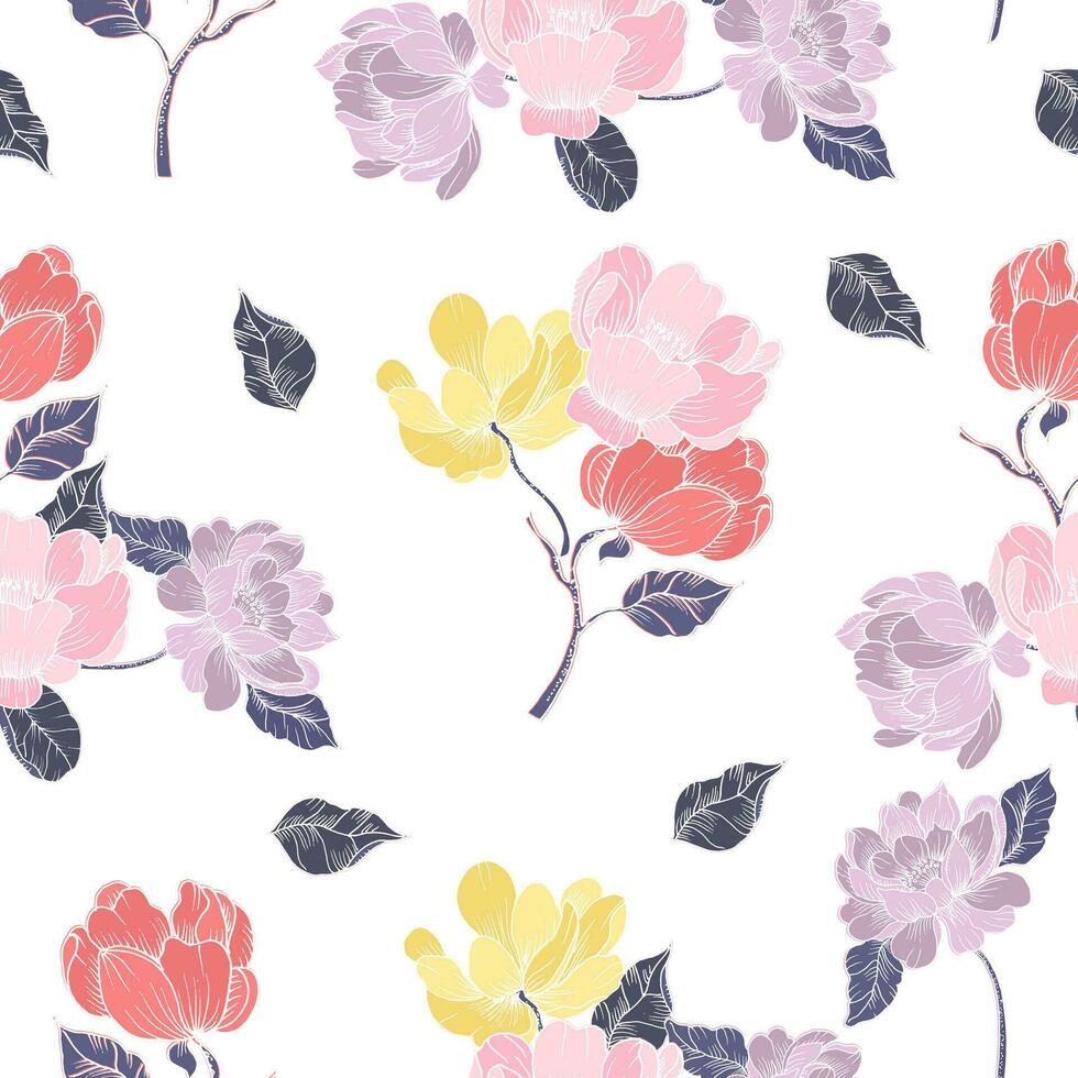 Hand Drawn Vintage Rose Seamless Pattern vector