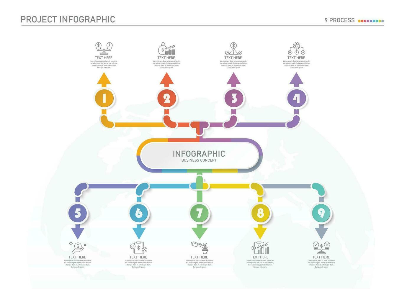 Infographic process design with icons and 9 options or steps. vector
