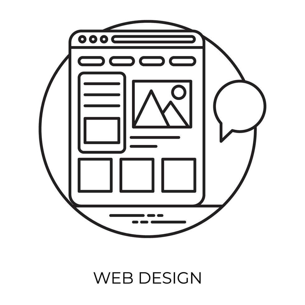 A graphically designed page on computer screen with play symbol on top depicting web designing process vector