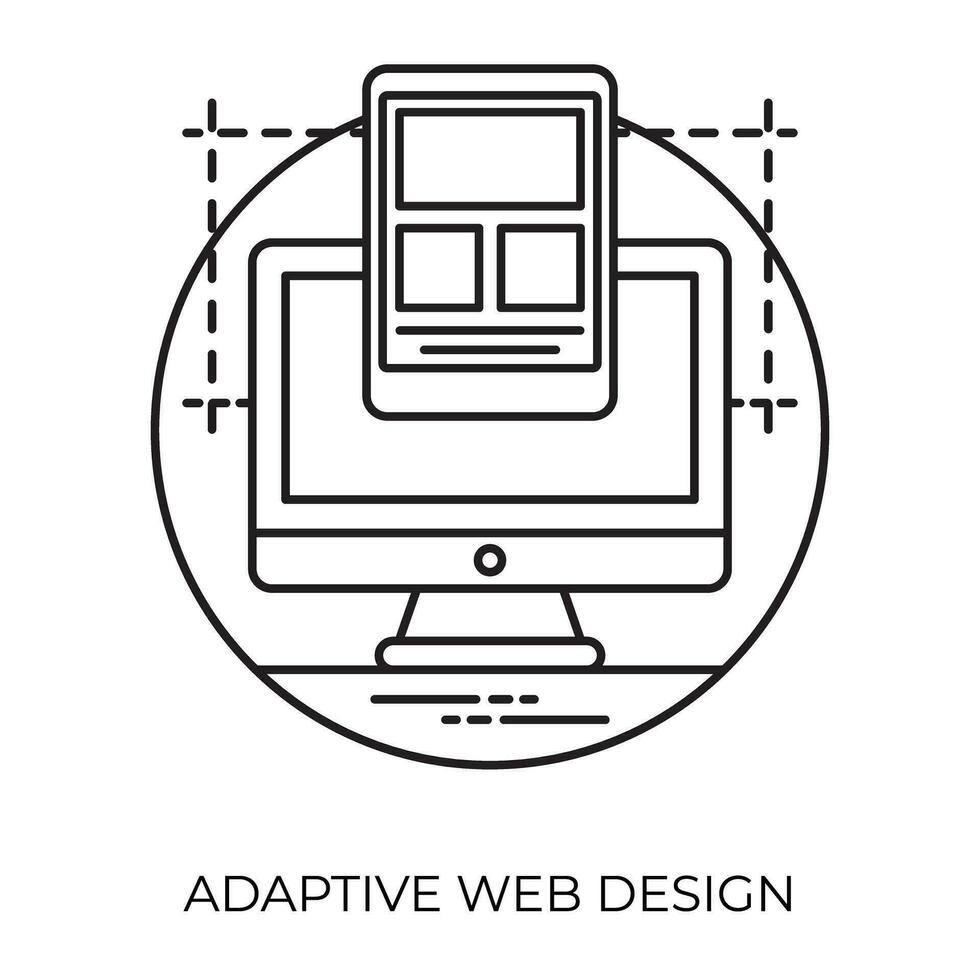 A graphically designed page on computer screen with play symbol on top depicting web designing process vector