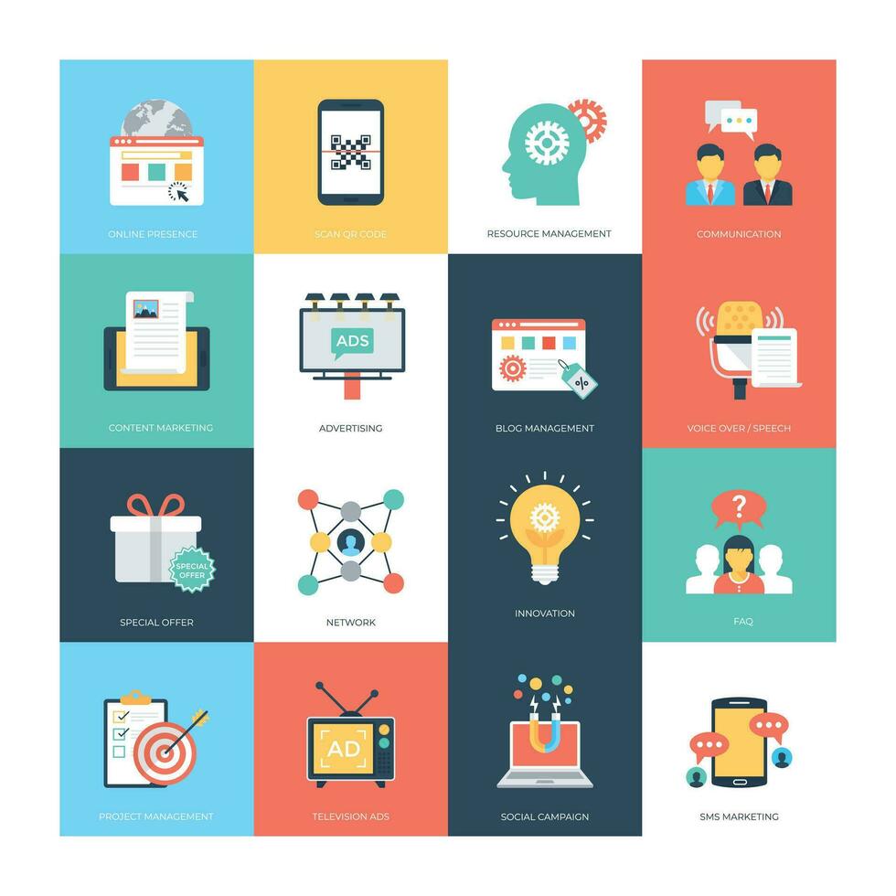 Bundle of Digital Marketing Strategy Flat Icons vector