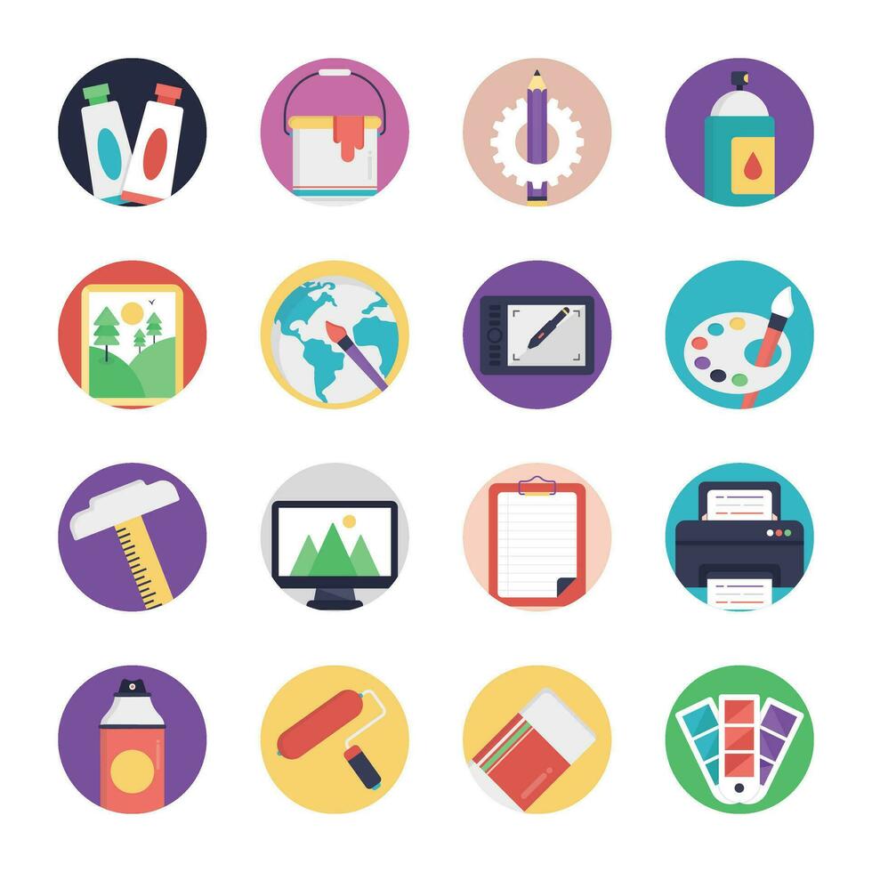 Painting and Digital Art Flat Icons vector