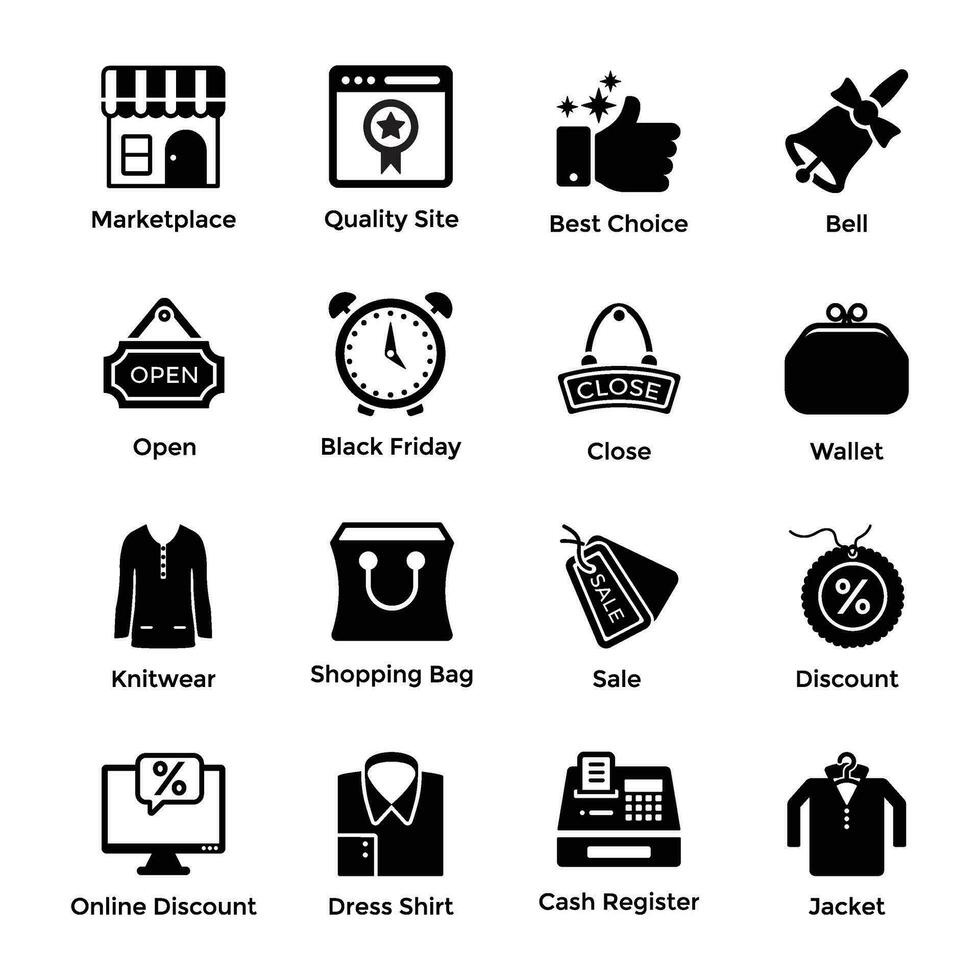 Glyph Icons Set of Shopping vector