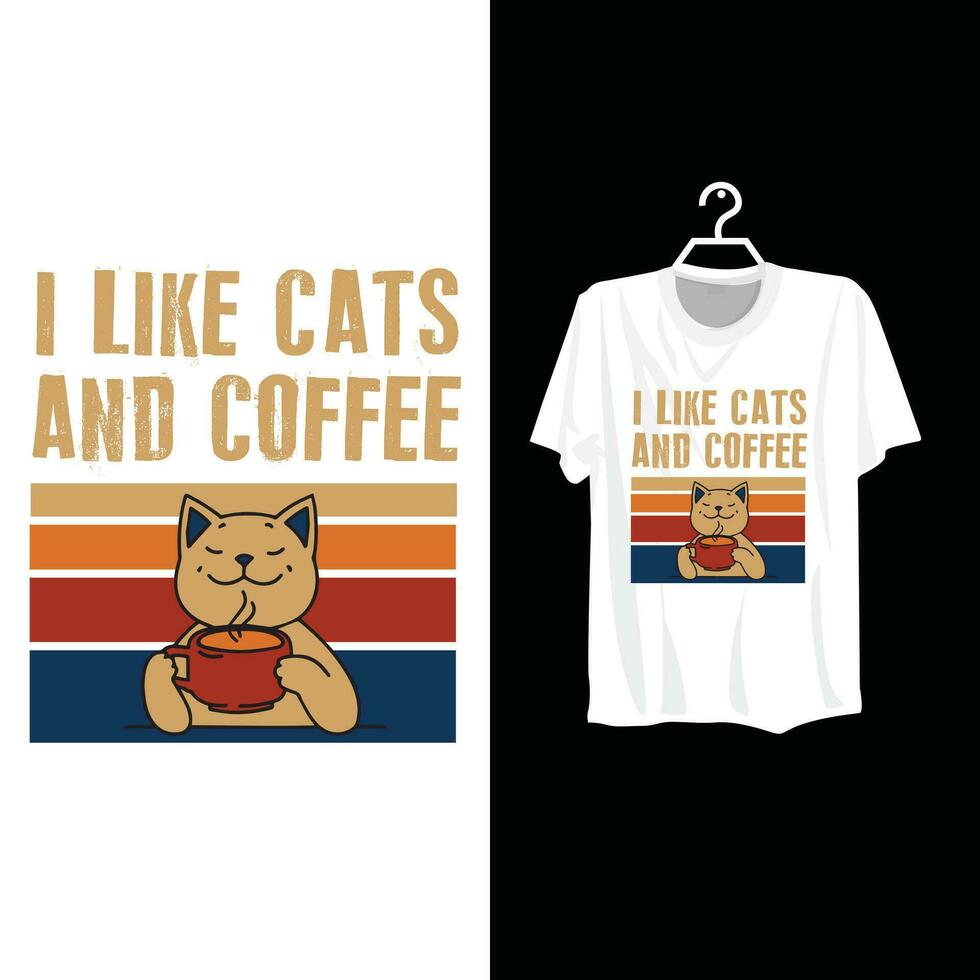 Cat and coffee t shirt template design. vector