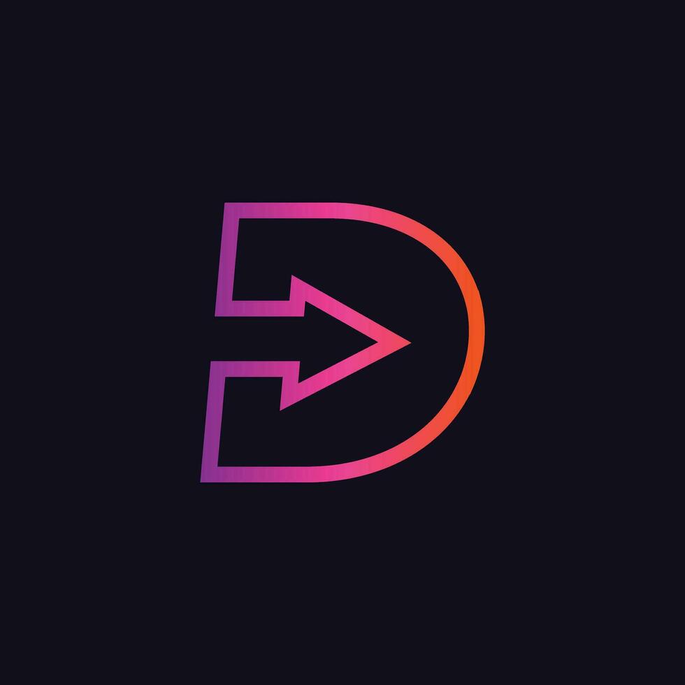 letter D with arrow icon logo vector design template concept. isolated on black backgroud