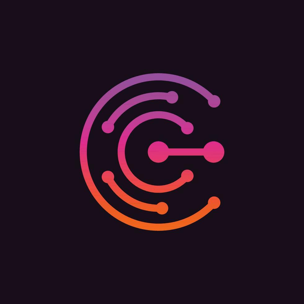 Vibrant pink and blue C letter logo concept. Creative minimal monochrome monogram with lines and finger print pattern. Pro Vector