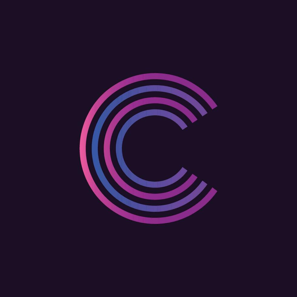 Vibrant pink and blue C letter logo concept. Creative minimal monochrome monogram with lines and finger print pattern. Pro Vector