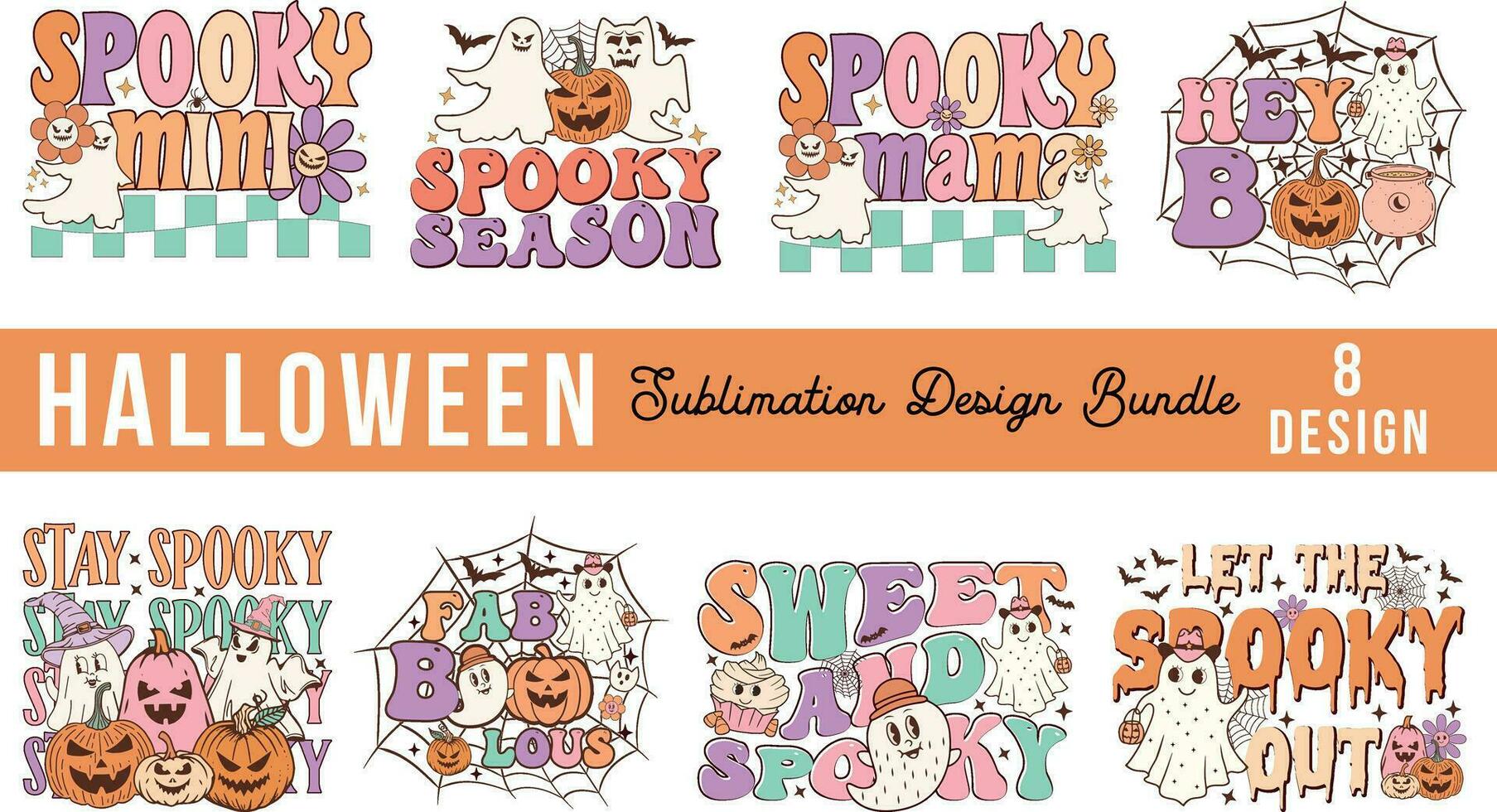Retro Halloween Sublimation Design Bundle vector