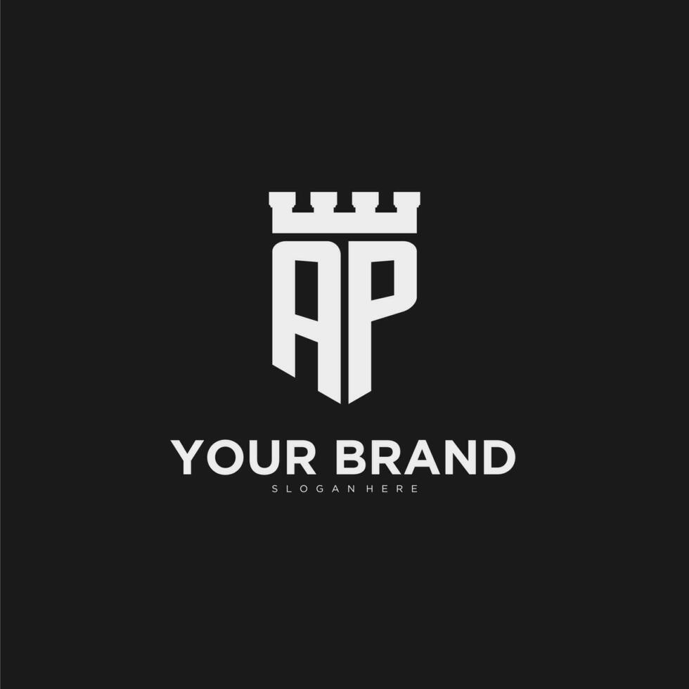 Initials AP logo monogram with shield and fortress design vector
