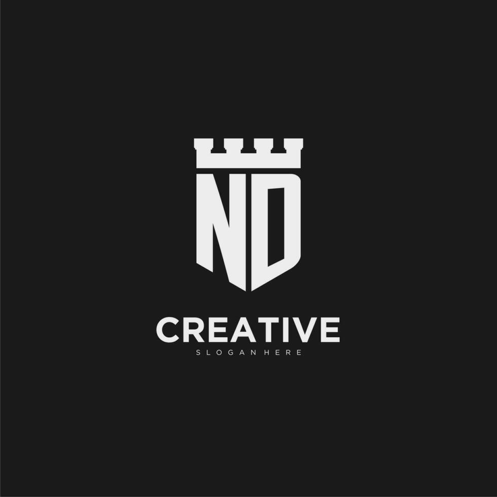 Initials ND logo monogram with shield and fortress design vector