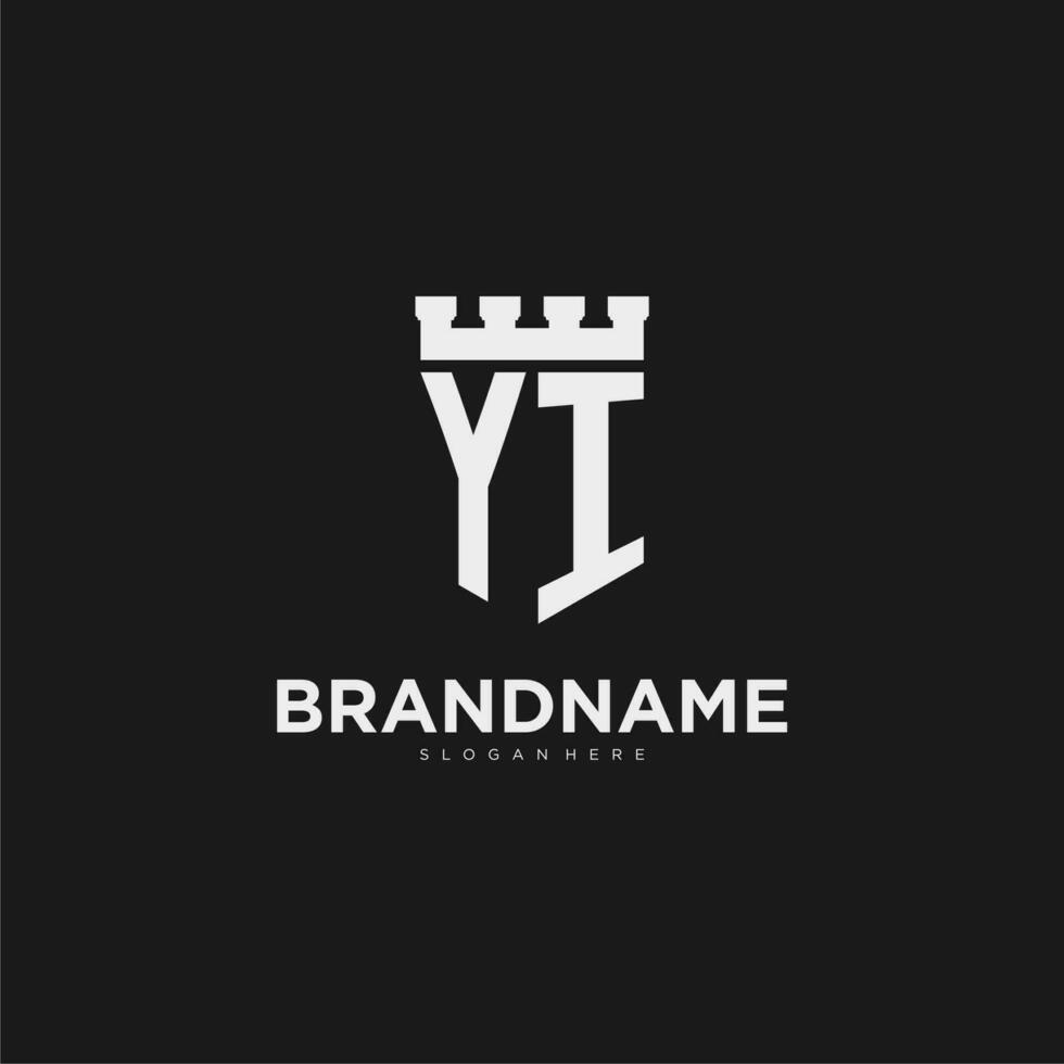 Initials YI logo monogram with shield and fortress design vector