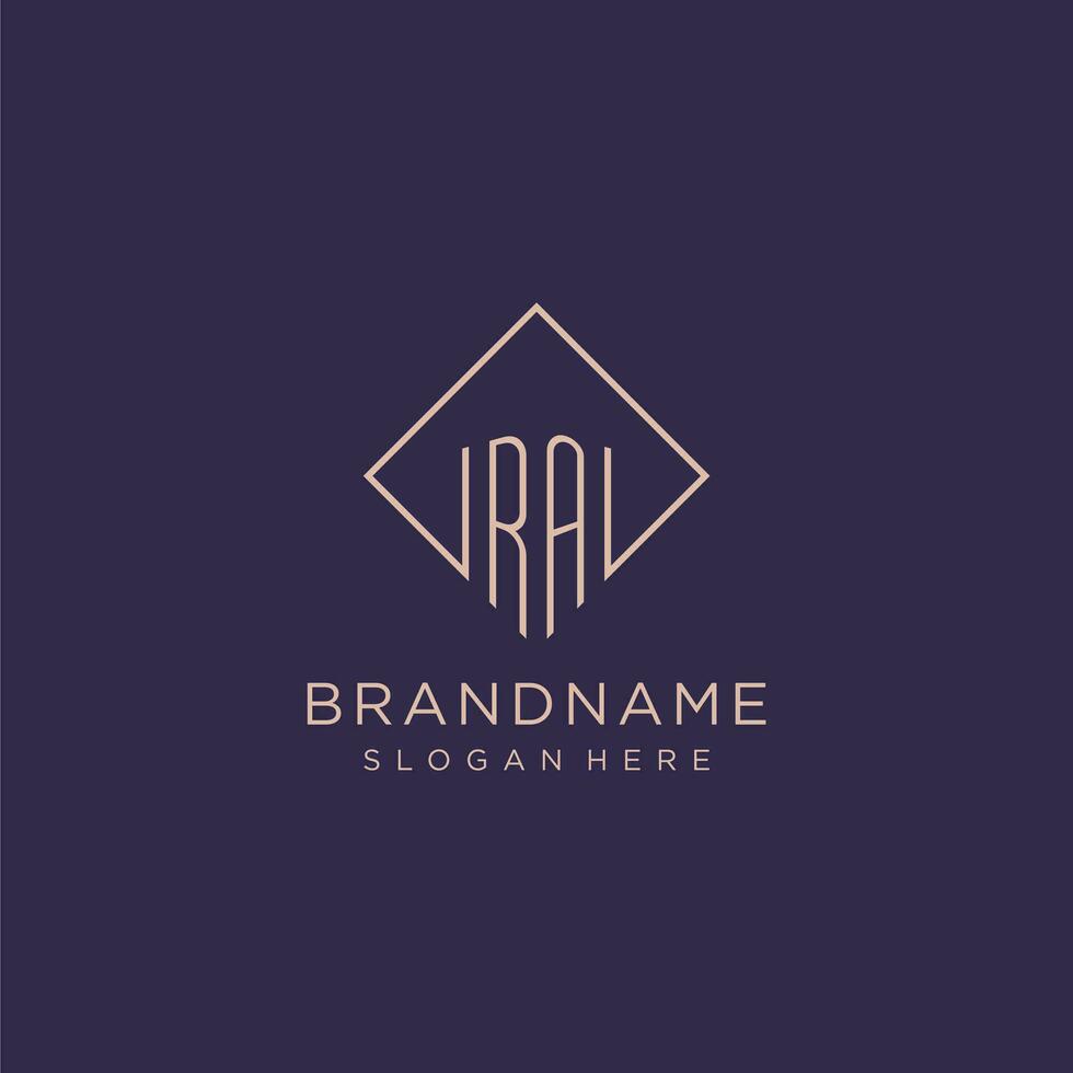 Initials RA logo monogram with rectangle style design vector