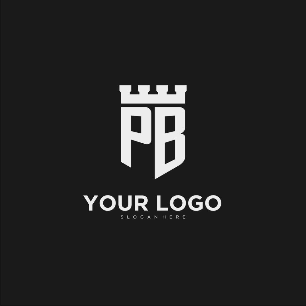 Initials PB logo monogram with shield and fortress design vector