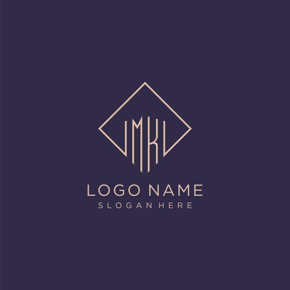 Initials MK logo monogram with rectangle style design vector
