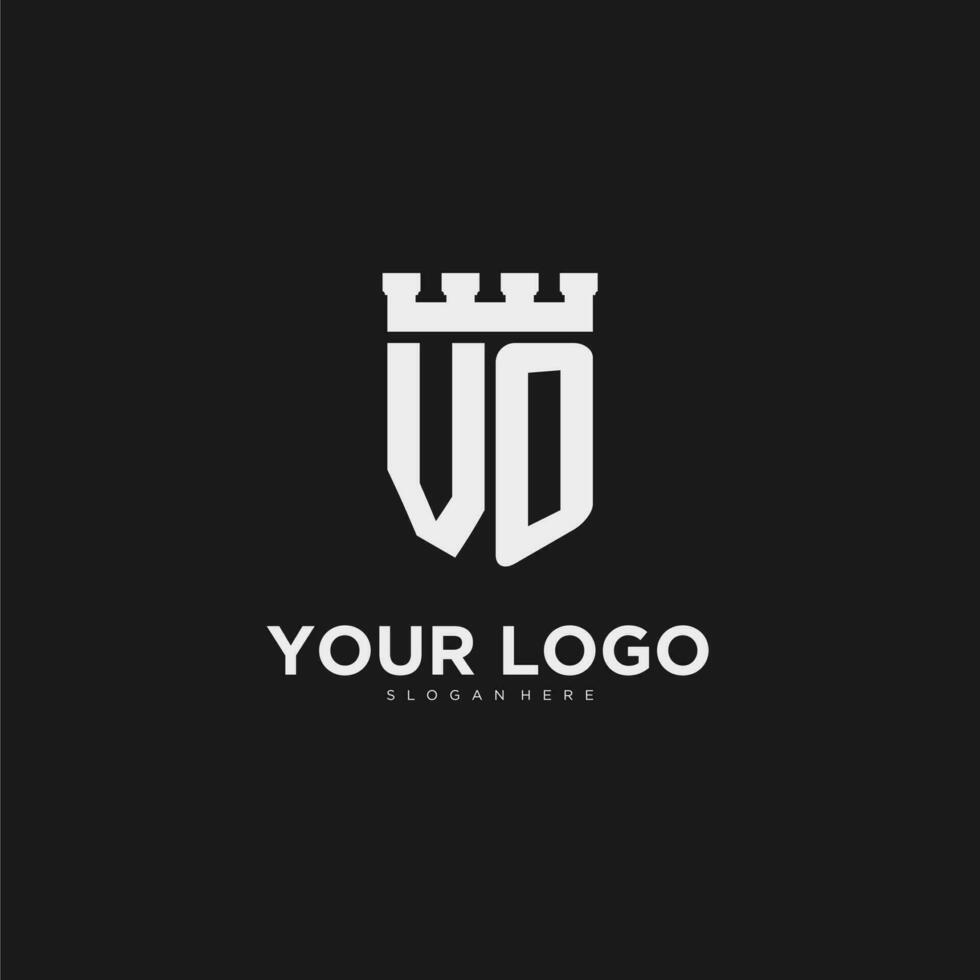 Initials VO logo monogram with shield and fortress design vector