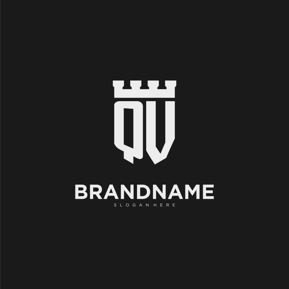 Initials QV logo monogram with shield and fortress design vector