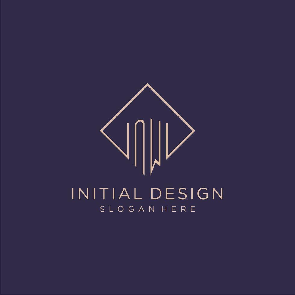 Initials NW logo monogram with rectangle style design vector