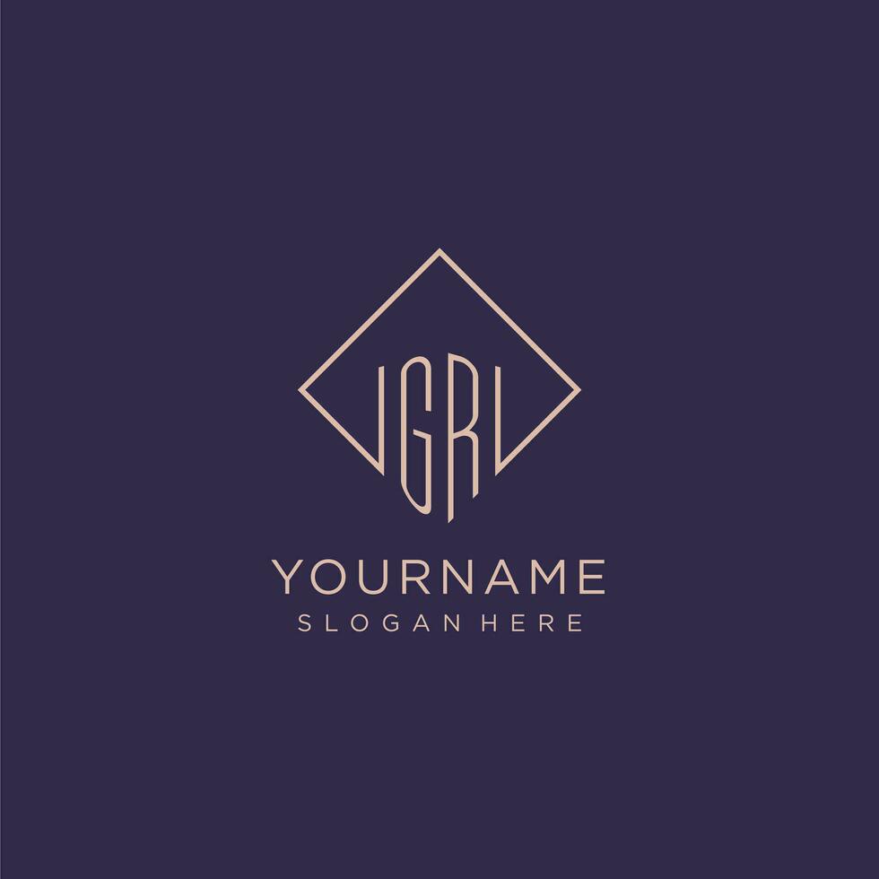 Initials GR logo monogram with rectangle style design vector