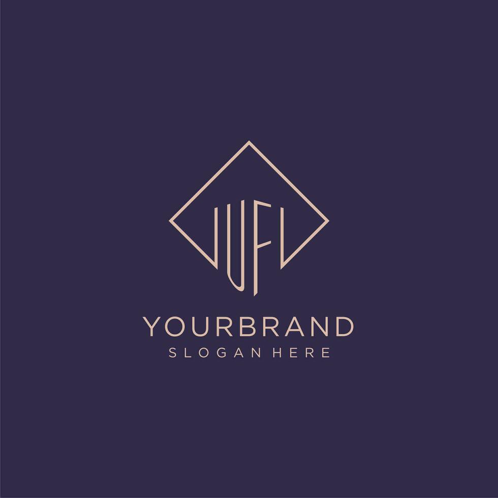 Initials UF logo monogram with rectangle style design vector