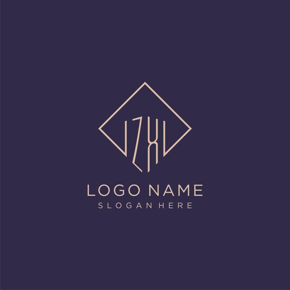 Initials ZX logo monogram with rectangle style design vector
