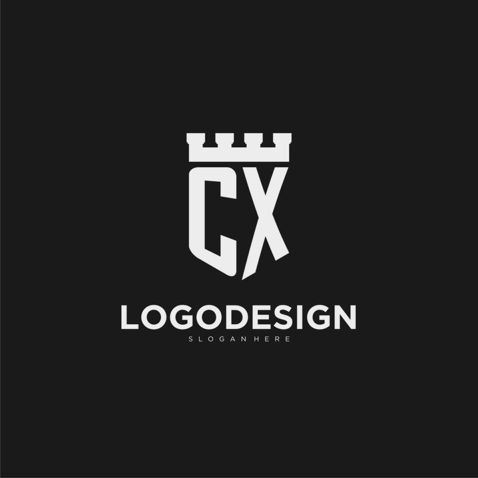 Initials CX logo monogram with shield and fortress design vector