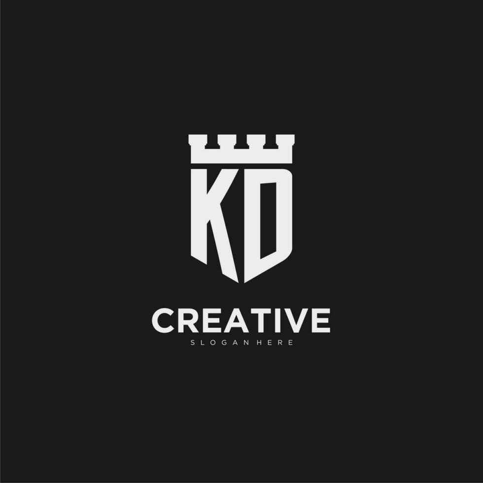 Initials KD logo monogram with shield and fortress design vector