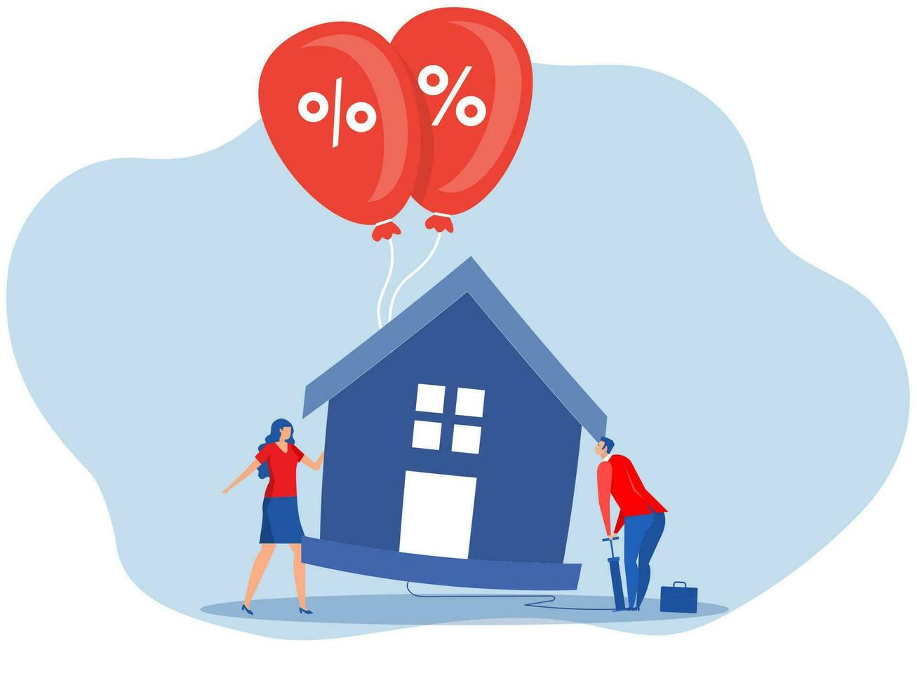 A businessman is pumping real estate or housing  for growth finance interest rate price rising up concept  vector illustrator.