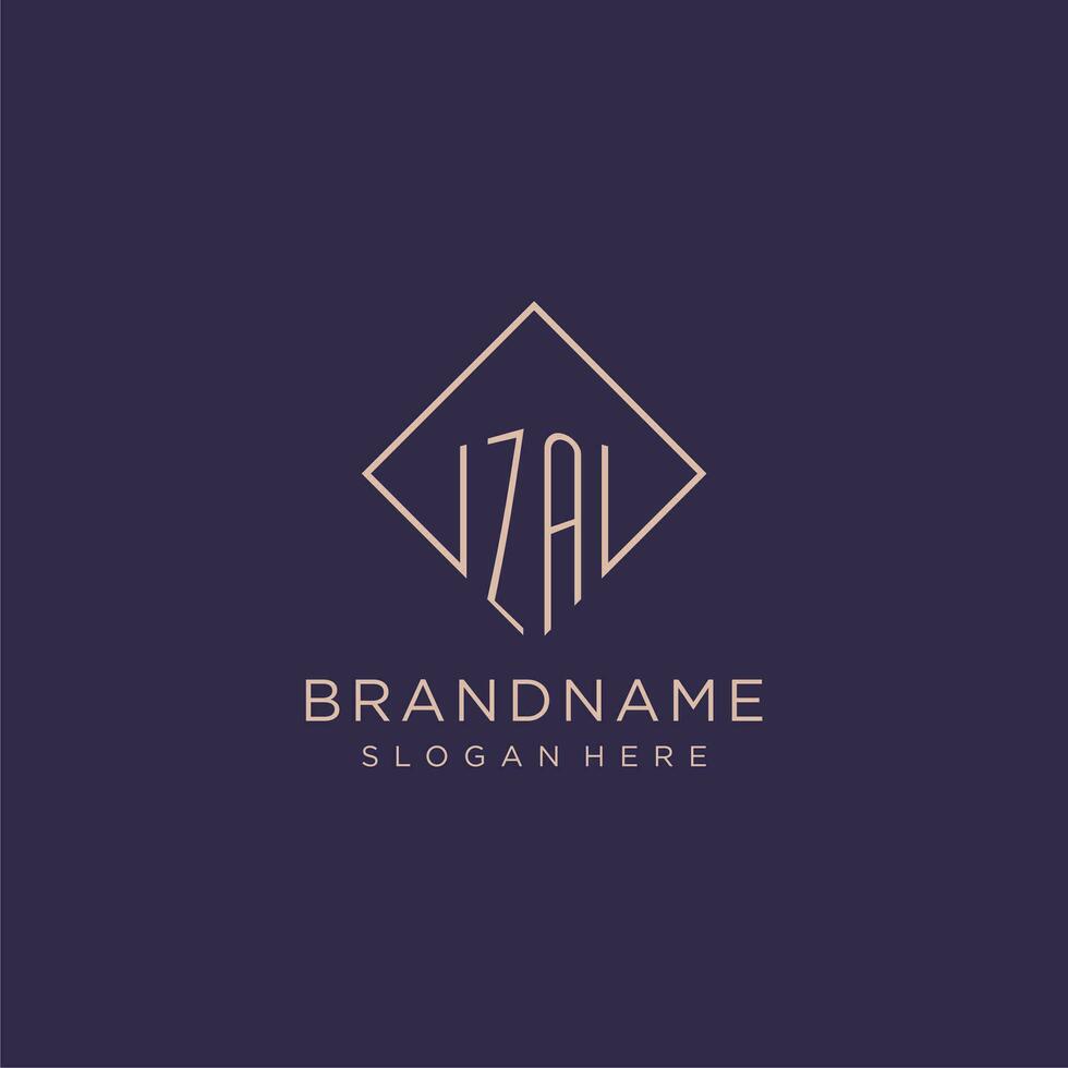 Initials ZA logo monogram with rectangle style design vector