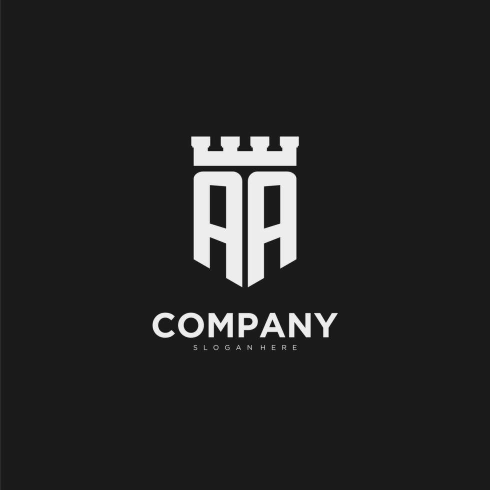 Initials AA logo monogram with shield and fortress design vector