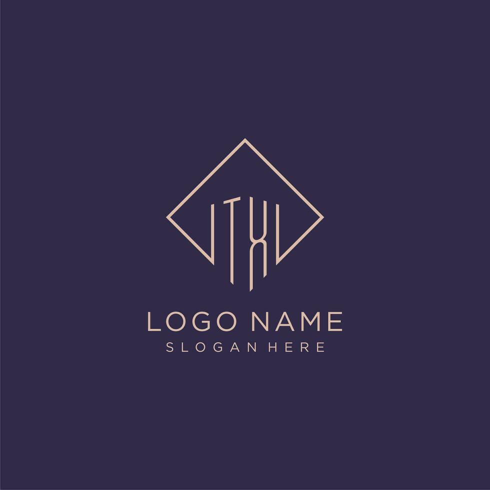 Initials TX logo monogram with rectangle style design vector