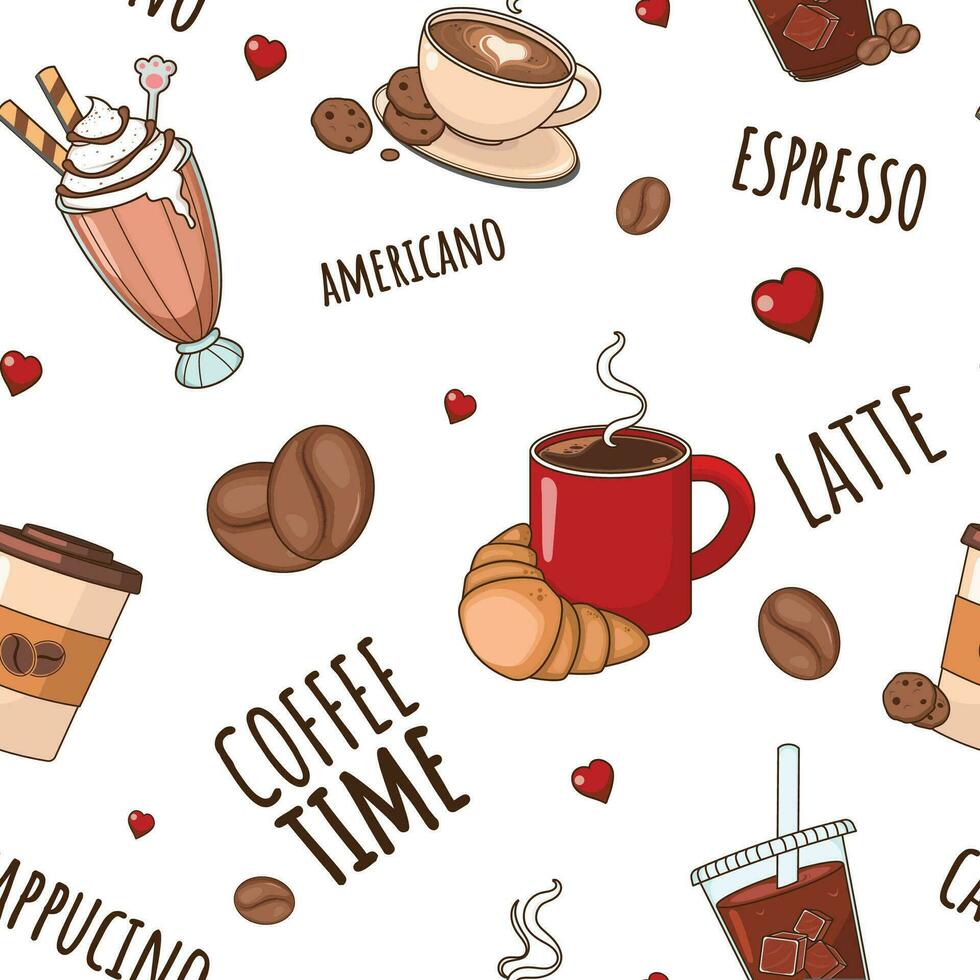 Cartoon Coffee Seamless Pattern Background vector