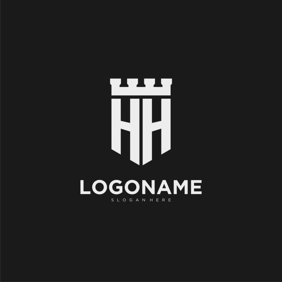 Initials HH logo monogram with shield and fortress design vector