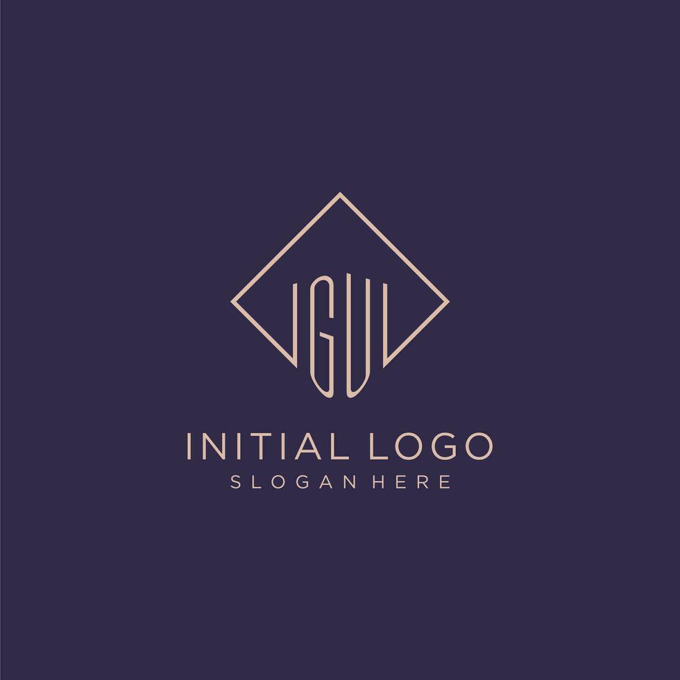 Initials GU logo monogram with rectangle style design vector