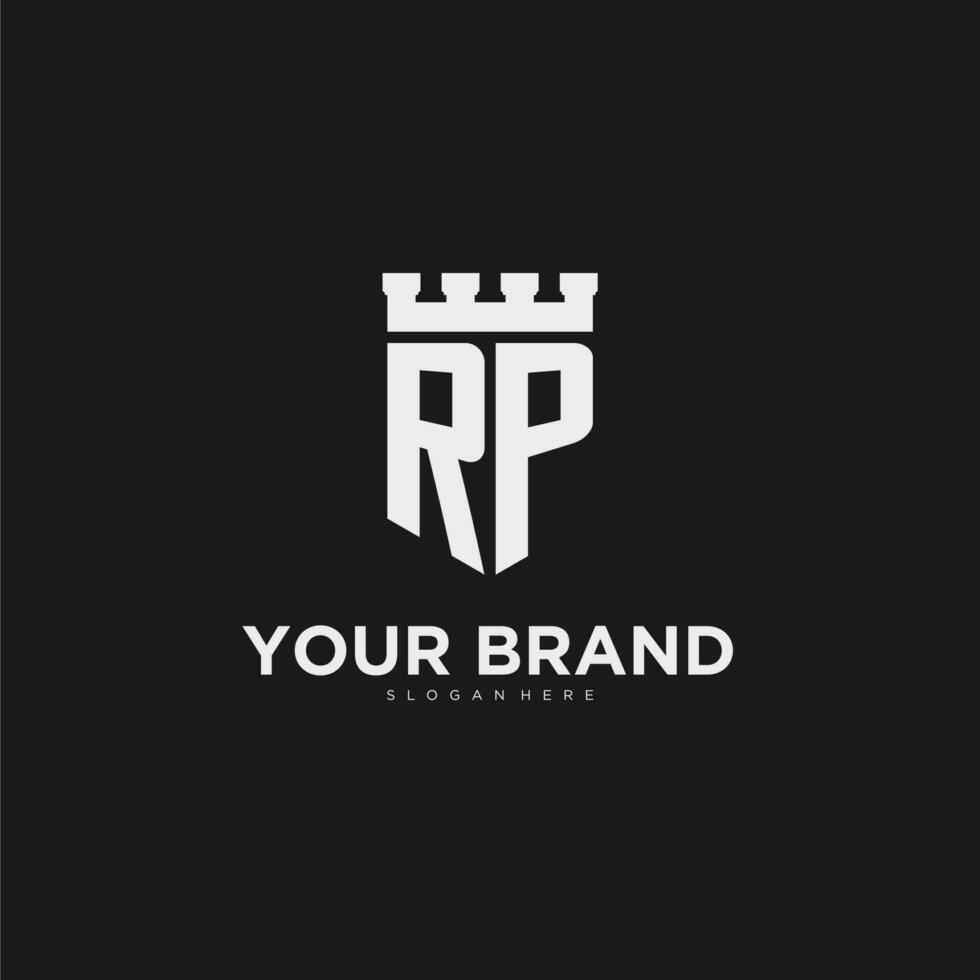 Initials RP logo monogram with shield and fortress design vector