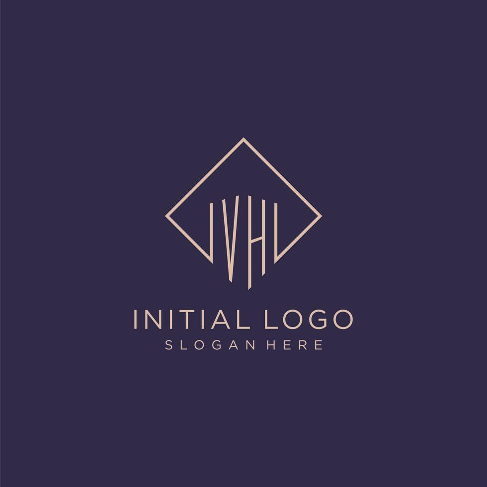 Initials VH logo monogram with rectangle style design vector
