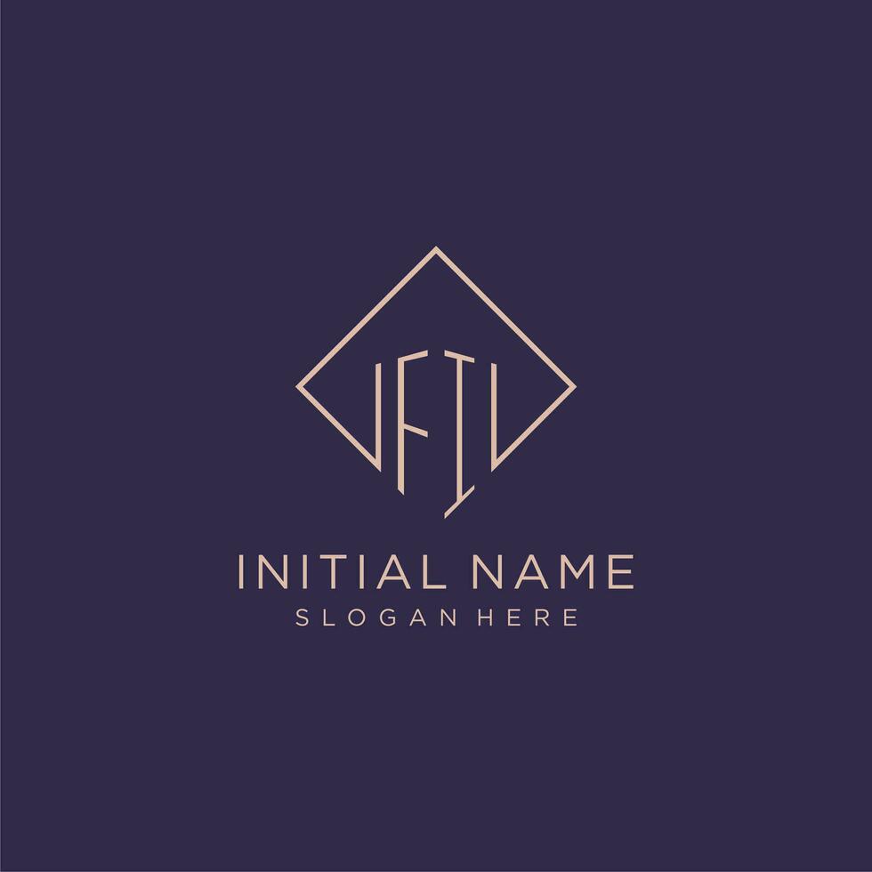 Initials FI logo monogram with rectangle style design vector