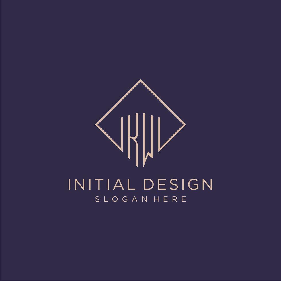 Initials KW logo monogram with rectangle style design vector