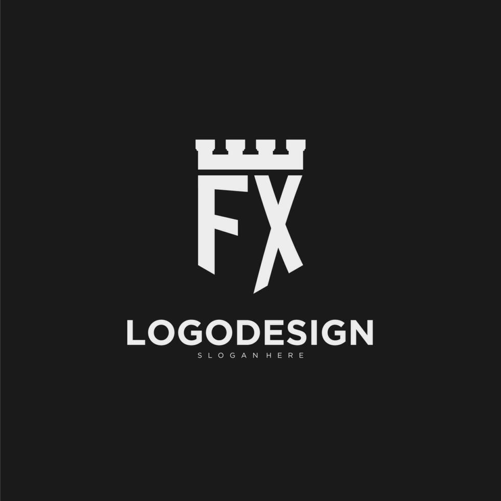 Initials FX logo monogram with shield and fortress design vector