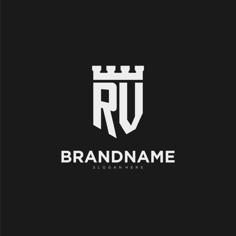 Initials RV logo monogram with shield and fortress design vector
