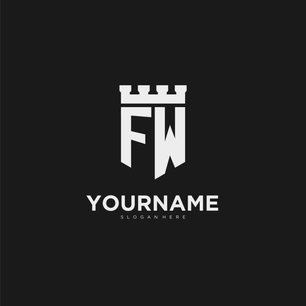 Initials FW logo monogram with shield and fortress design vector