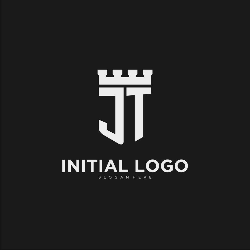 Initials JT logo monogram with shield and fortress design vector