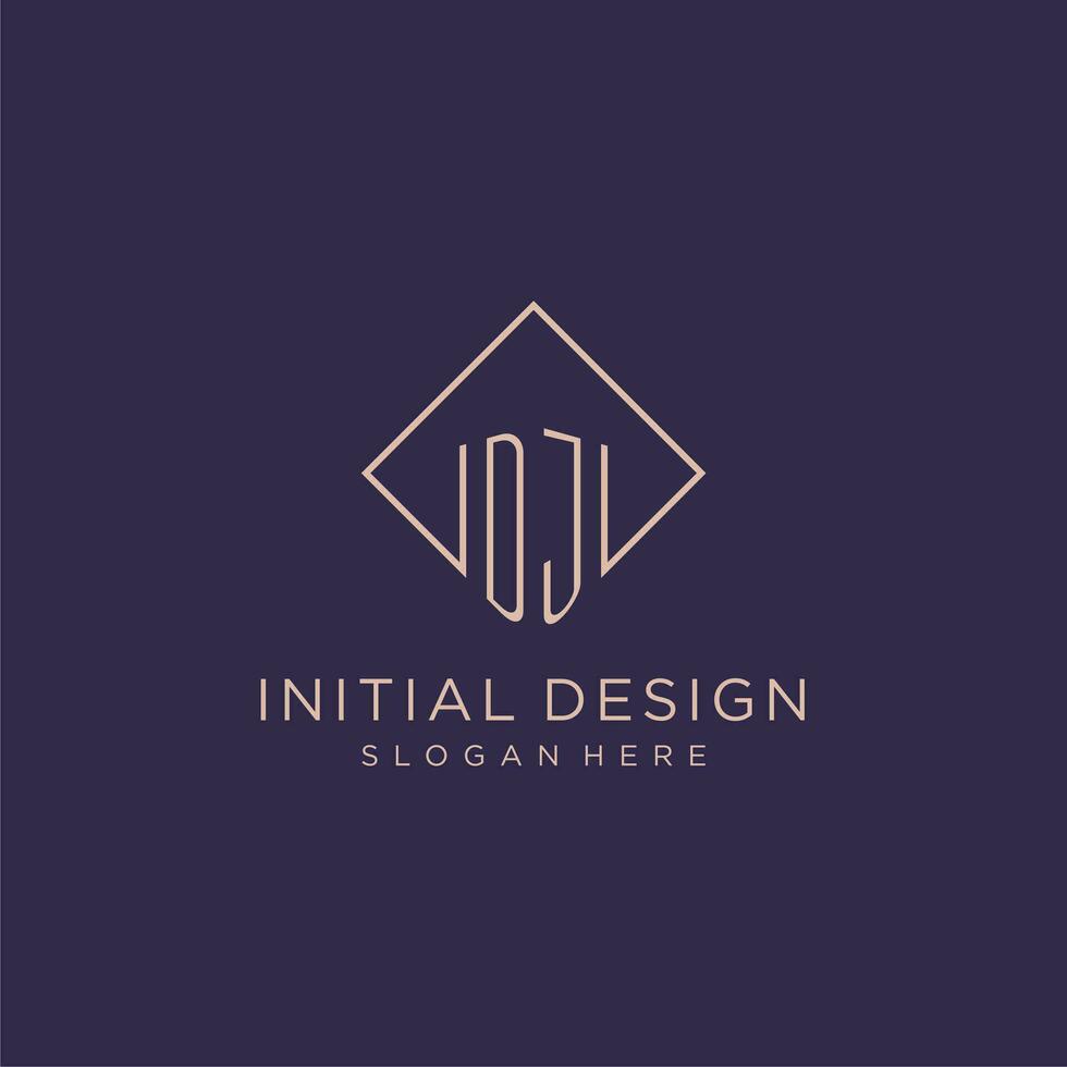 Initials DJ logo monogram with rectangle style design vector