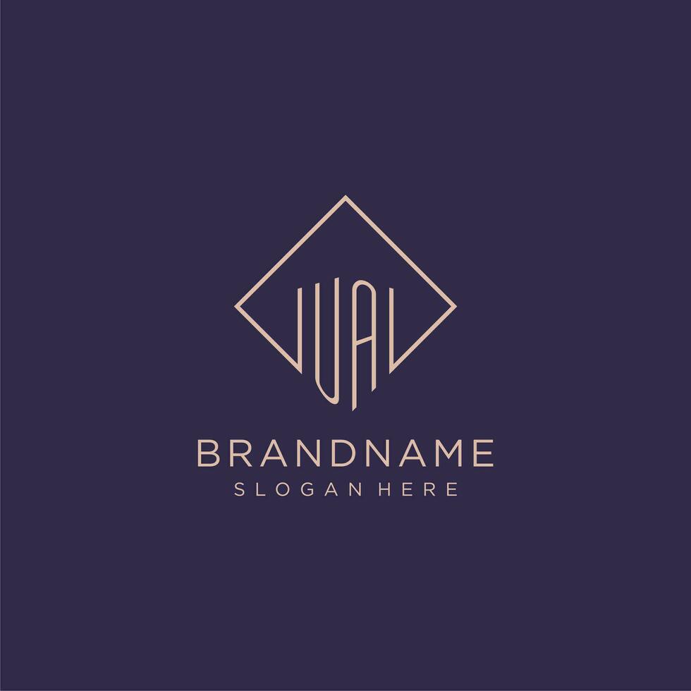 Initials UA logo monogram with rectangle style design vector
