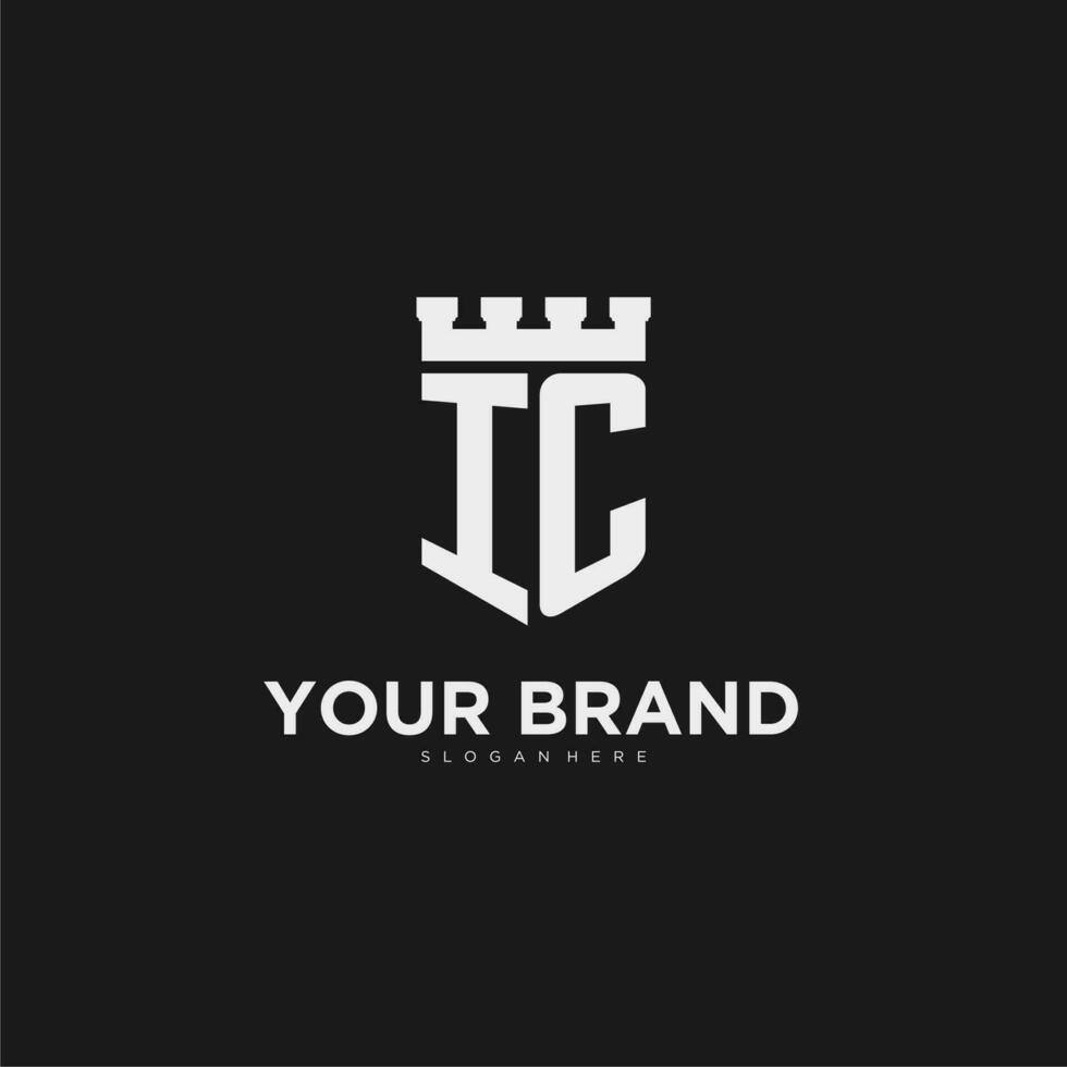 Initials IC logo monogram with shield and fortress design vector