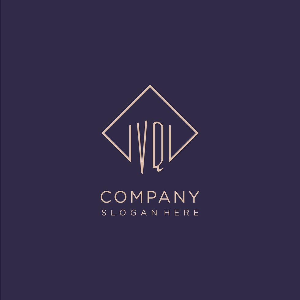 iniciales vq logo monograma con rectángulo estilo diseño vector