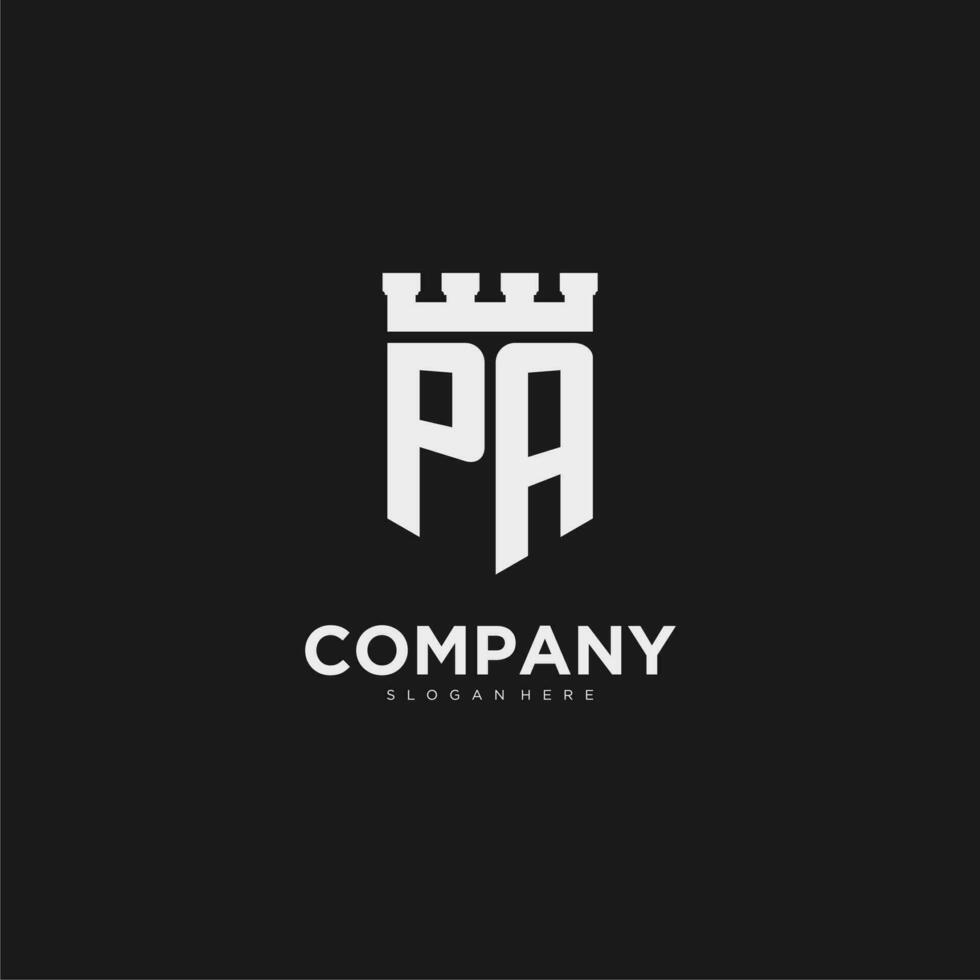 Initials PA logo monogram with shield and fortress design vector