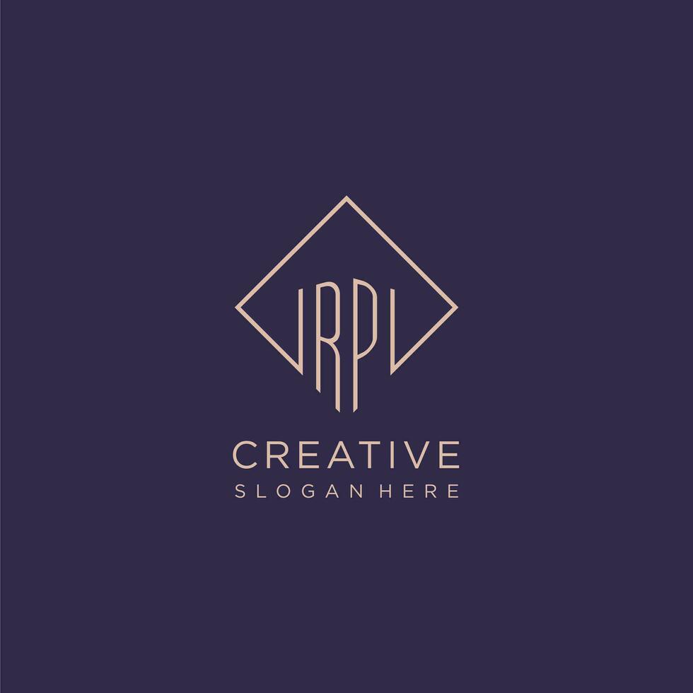 Initials RP logo monogram with rectangle style design vector