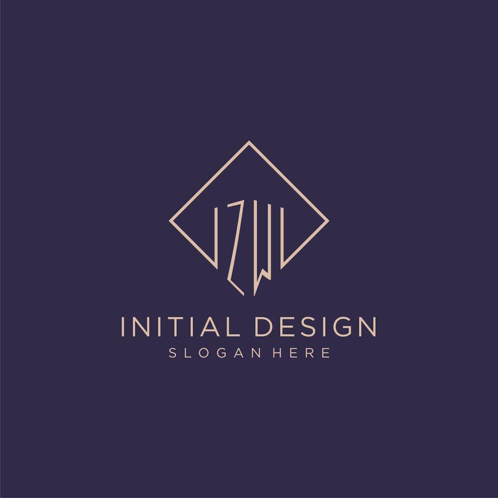 Initials ZW logo monogram with rectangle style design vector