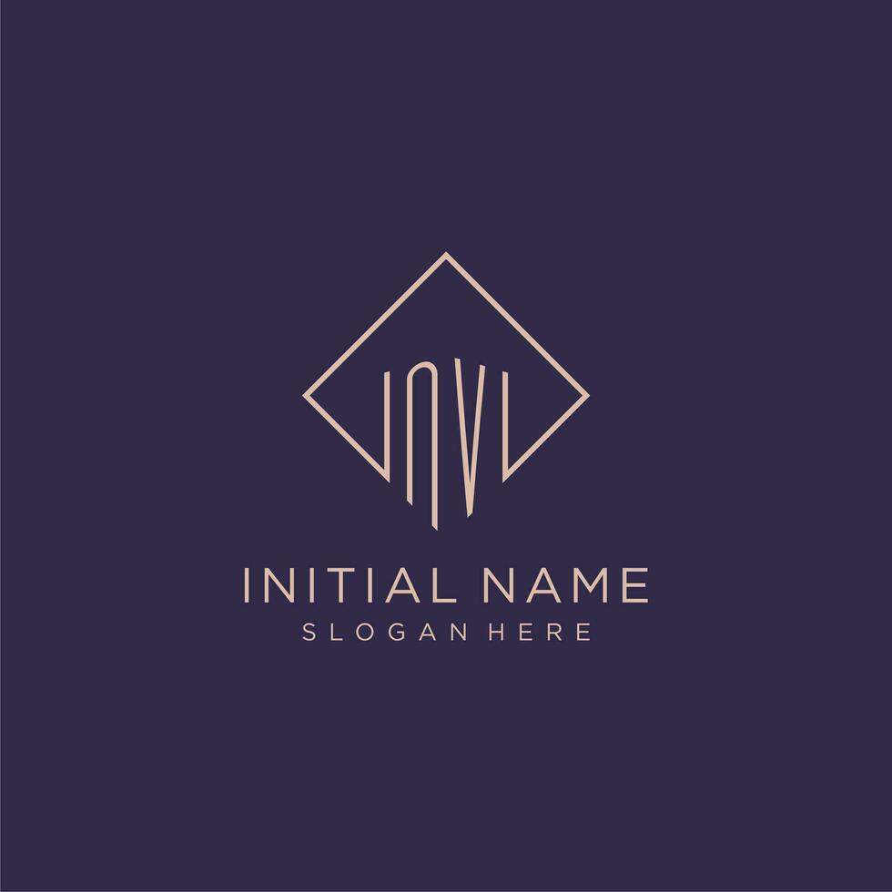 Initials NV logo monogram with rectangle style design vector