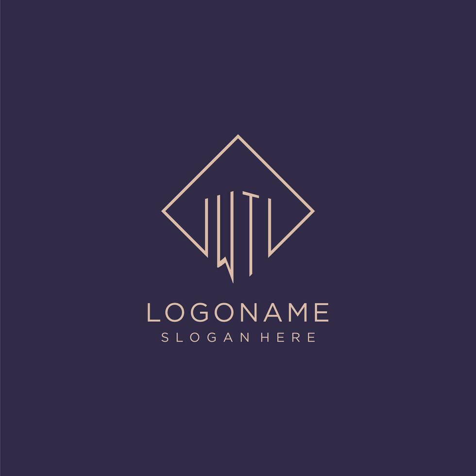 Initials WT logo monogram with rectangle style design vector